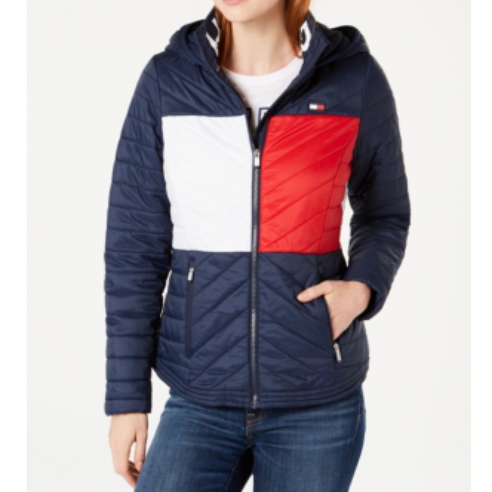 Tommy Hilfiger Sport Flag Hooded Puffer Jacket Size XS